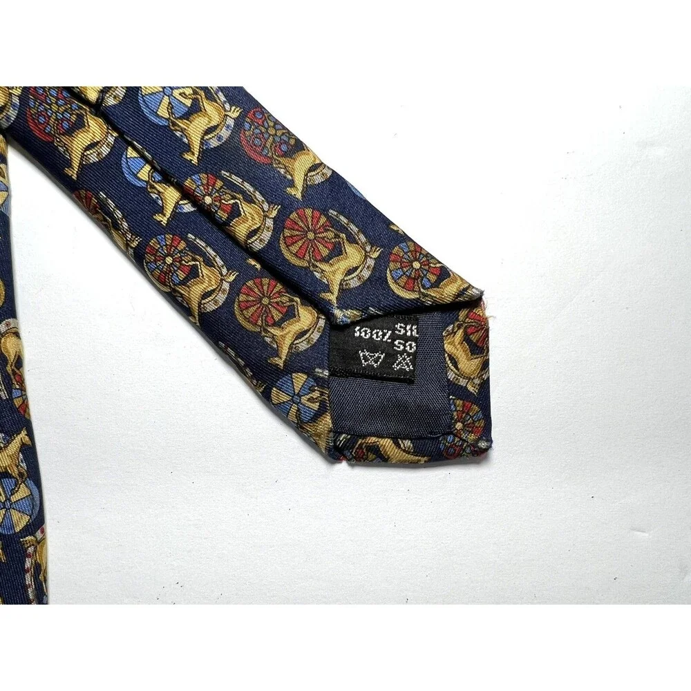 SALVATORE FERRAGAMO BLUE TIE 100% SILK Horse PRINT 60''/3.5''